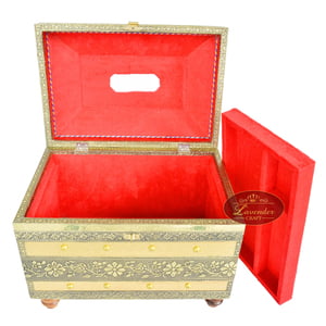 Big Royal Treasure Chest Style, Artificial Leather Finish, Wooden Handmade Jewellery Box - Golden